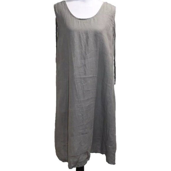 Cartoon Germany Women's Linen Dress Tie Neck Pullover Sleeveless Midi Khaki M - Picture 7 of 7